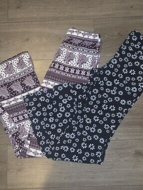 Two pairs of womens large yoga bell bottom boho pants soft and stretchy